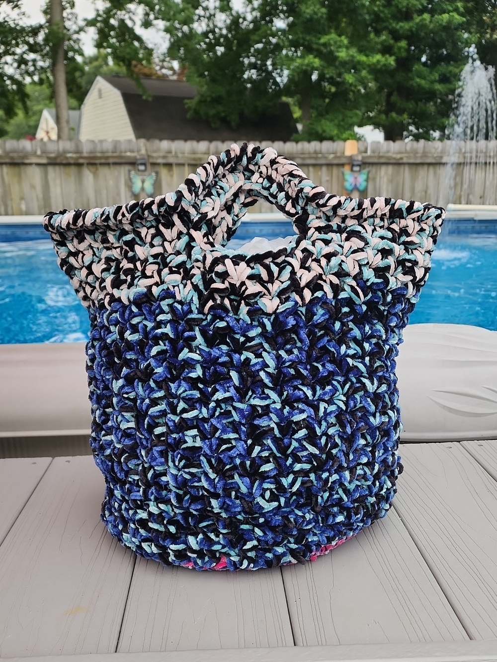 Hand Crocheted  Multicolor Crochet Tote Bag - Made With 3 Strands